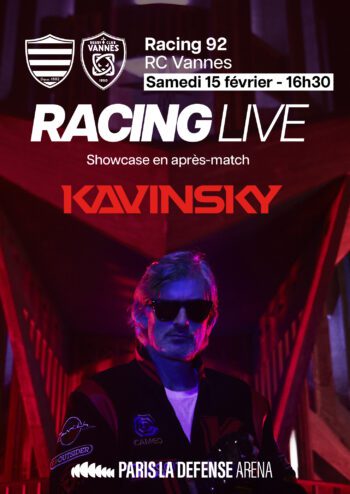 Affiche du Racing Live avec Kavinsky le 15 février 2025 contre le RC Vannes à Paris La Défense Arena
