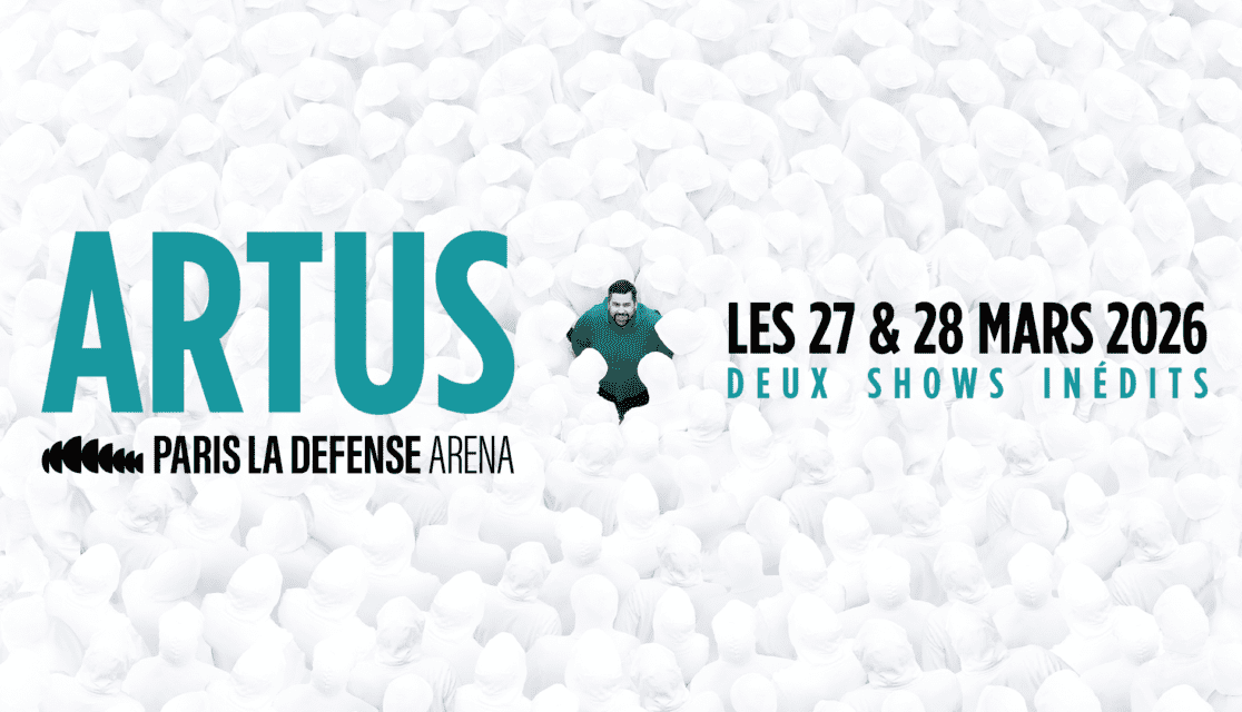 Affiche horizontale pour la promotion des deux spectacles d’Artus les 27 et 28 mars 2026