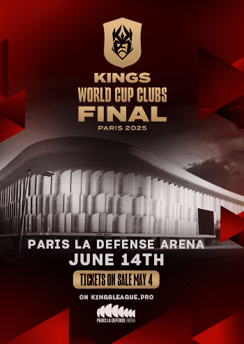 Affiche avec Paris La Défense Arena pour la Kings World Cup Clubs Final Paris 2025 Paris La Défense Arena