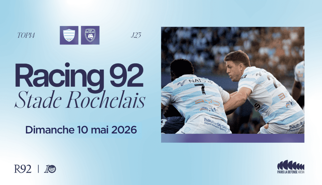 Affiche du Racing 92 vs Stade Rochelais le dimanche 10 mai 2026